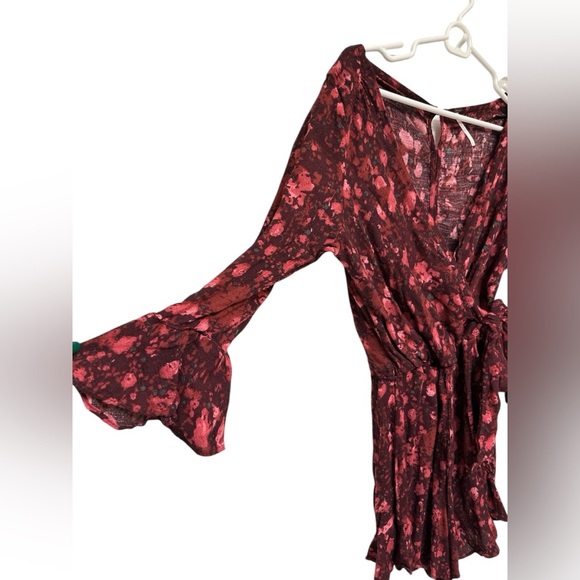 Free People All The Right Ruffles Playsuit Floral Foliage Wrap Shorts Romper - Picture 4 of 12